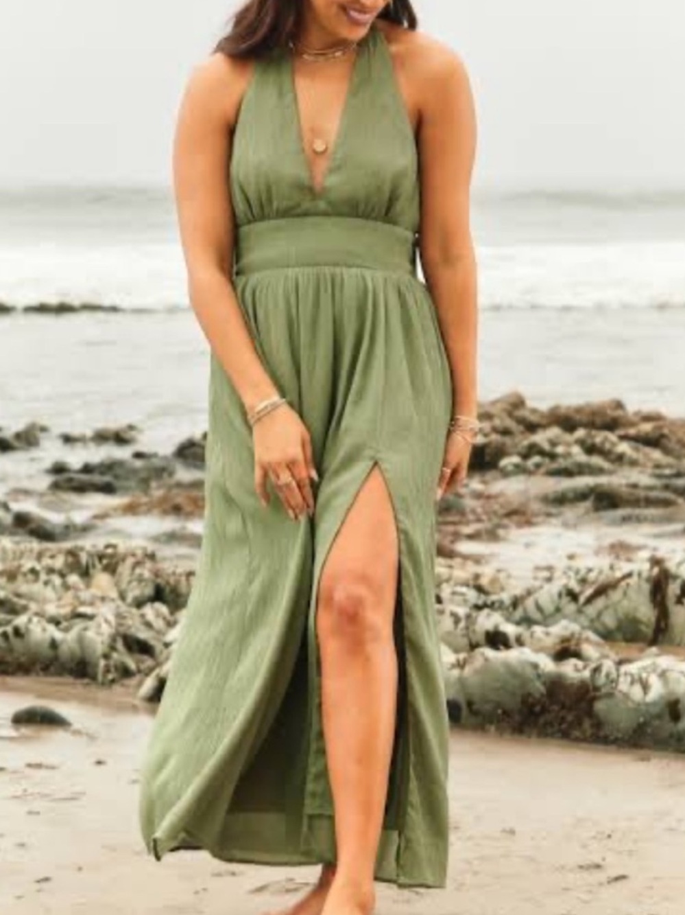 Abercrombie & Fitch Sage Green Backless Halter Dress